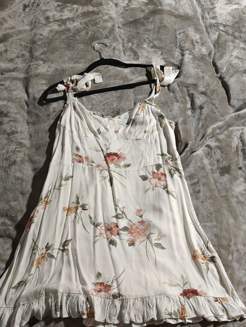 Audrey 3+1 Ivory Floral Mini Dress with Peach and Green Print